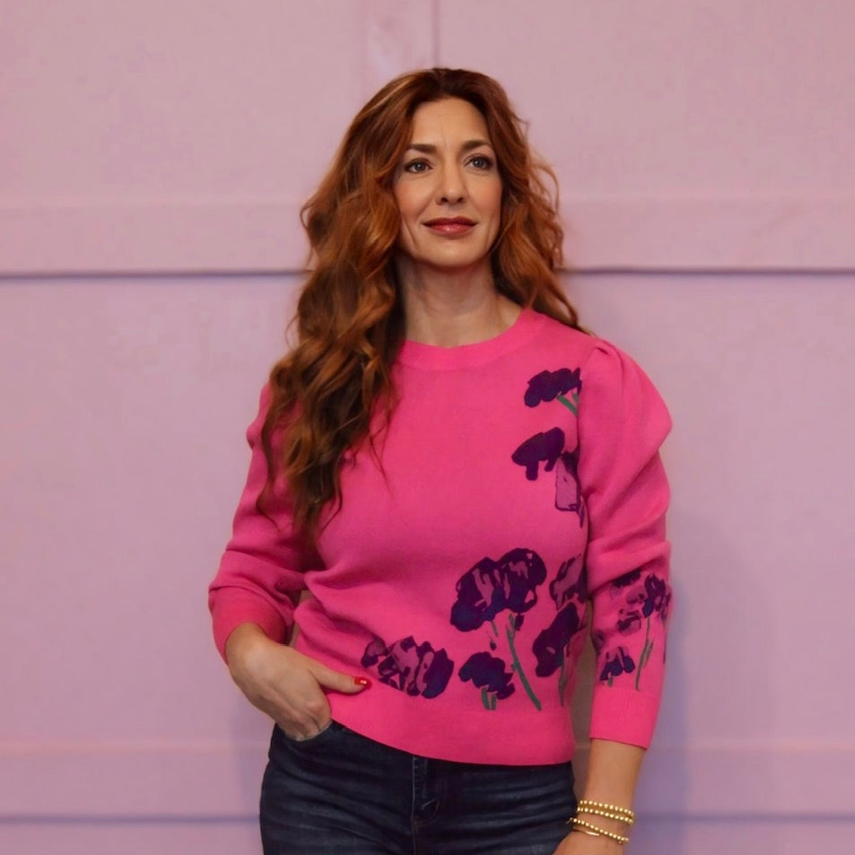 Natalia Fuchsia Floral Long Sleeve Sweater