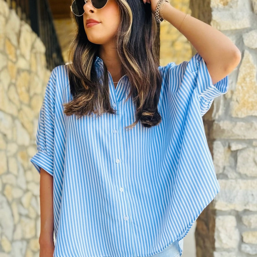 Rosanne Oversized Striped Button Down Top