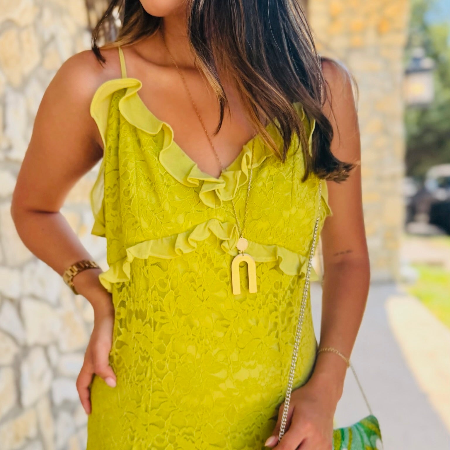 Old Hollywood Lace Ruffled Asymmetric Dress