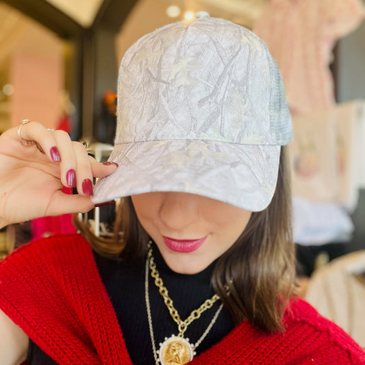 white camo trucker hat, neutral camo hat, mesh back hat, adjustable trucker hat, casual camo cap, women’s trucker hat, light gray and brown camo, breathable mesh hat, everyday baseball cap, outdoor weekend hat, trendy camo accessory, comfy adjustable hat, neutral tone hat, stylish trucker cap, personalized patch hat, cool casual camo hat, grab and go hat, sporty chic cap, all day comfort hat, versatile camo print hat