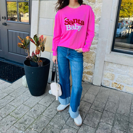 santa baby sweatshirt, pink christmas sweatshirt, holiday sweatshirt, christmas crewneck, festive sweatshirt, santa hat graphic sweatshirt, women’s christmas sweatshirt, cute holiday sweatshirt, textured lettering sweatshirt, christmas outfit, holiday graphic sweatshirt, cozy christmas style, boutique christmas sweatshirt, winter sweatshirt, casual holiday outfit, teacher christmas sweatshirt, mom christmas sweatshirt, comfy holiday wear, cotton polyester sweatshirt, christmas gift idea, seasonal sweatshirt