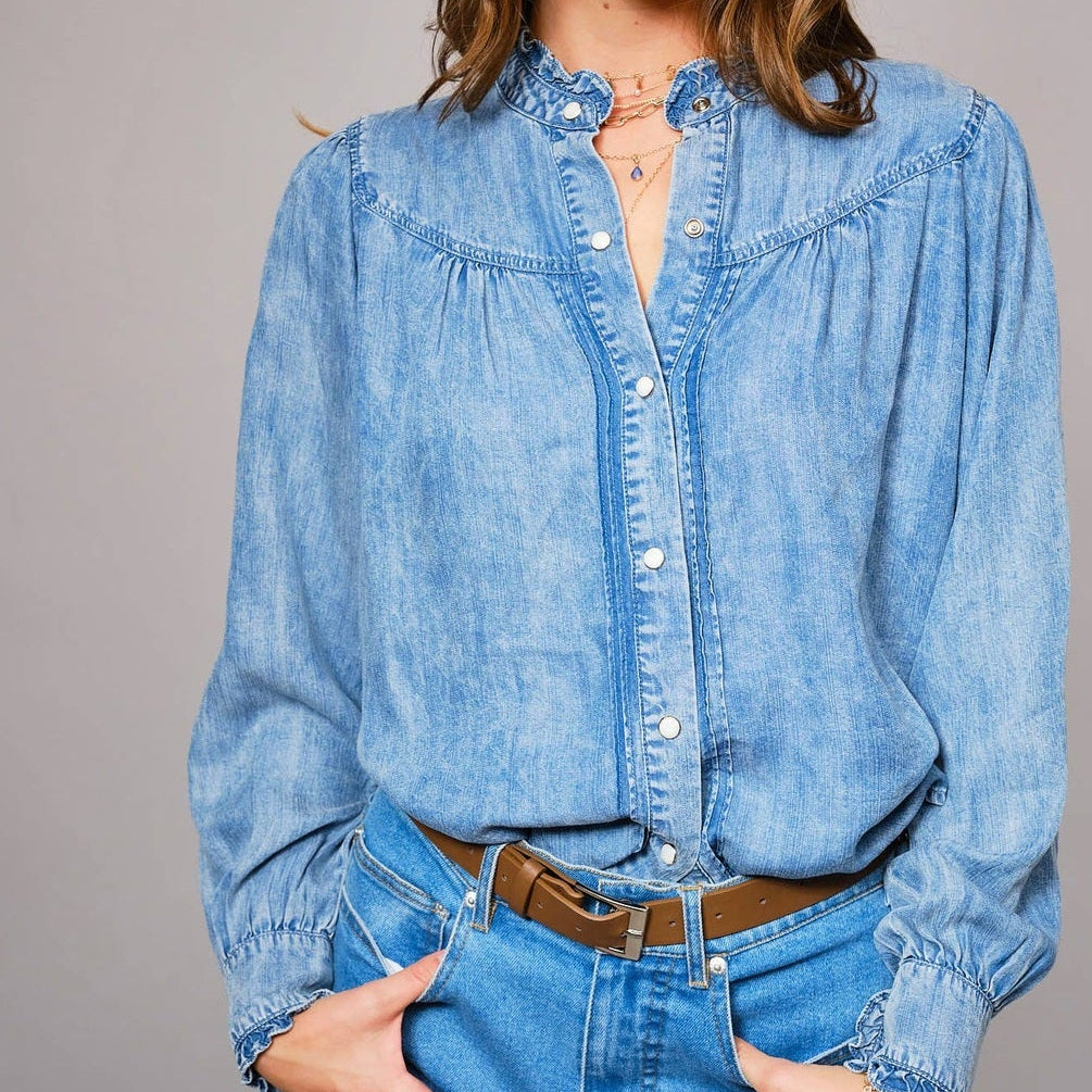 The Amelie Denim Button Down Blouse