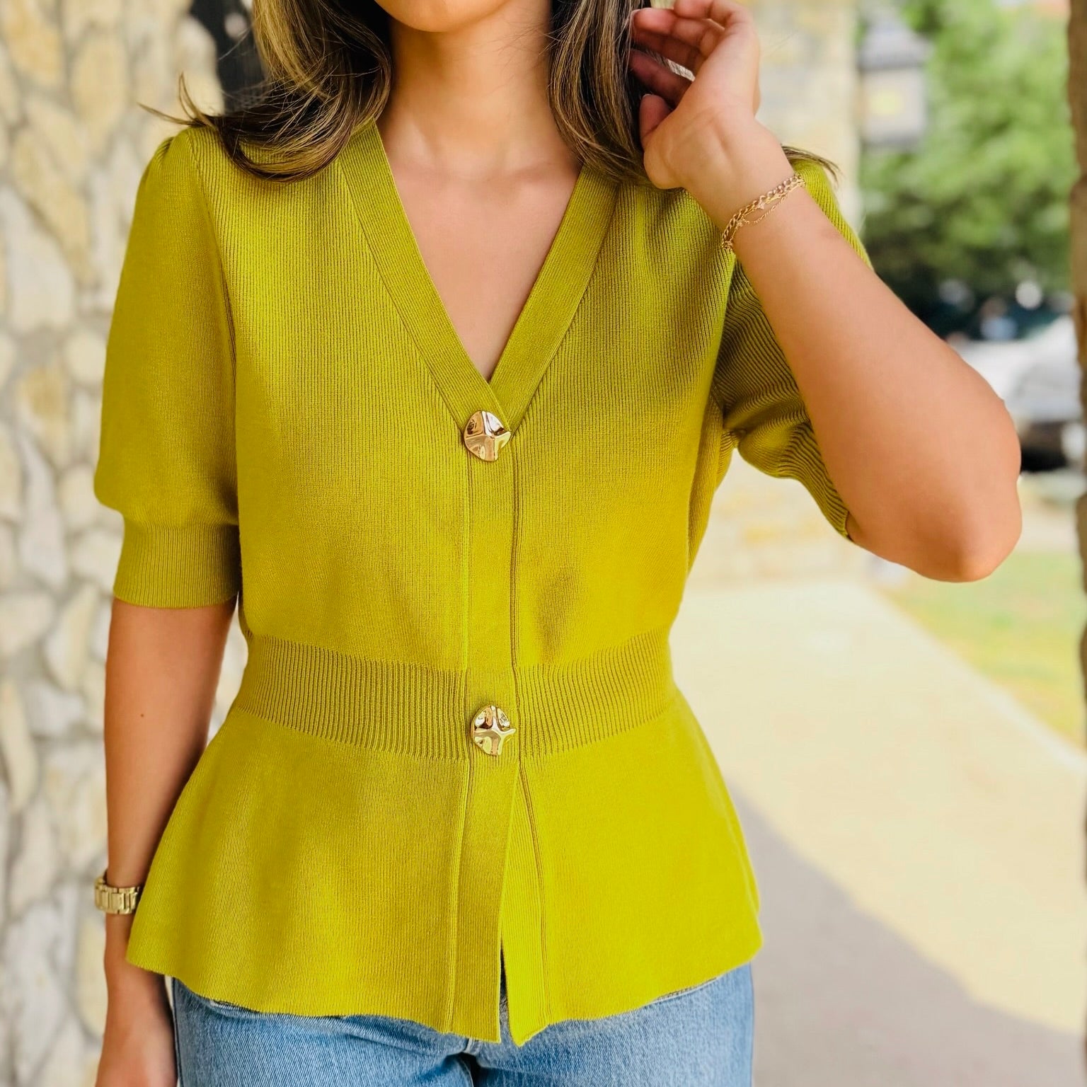 Lauria Ribbed Short Sleeve Cardigan