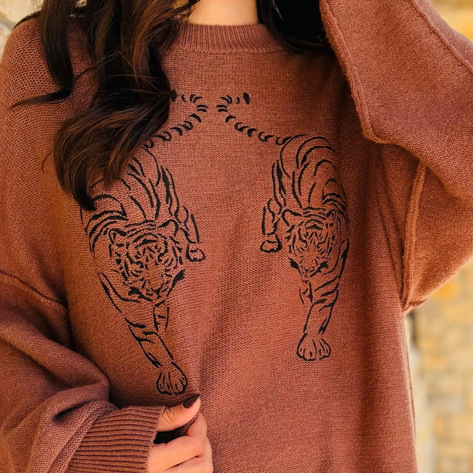 Tiger's Eye Embroidered Exposed-Seam Sweater