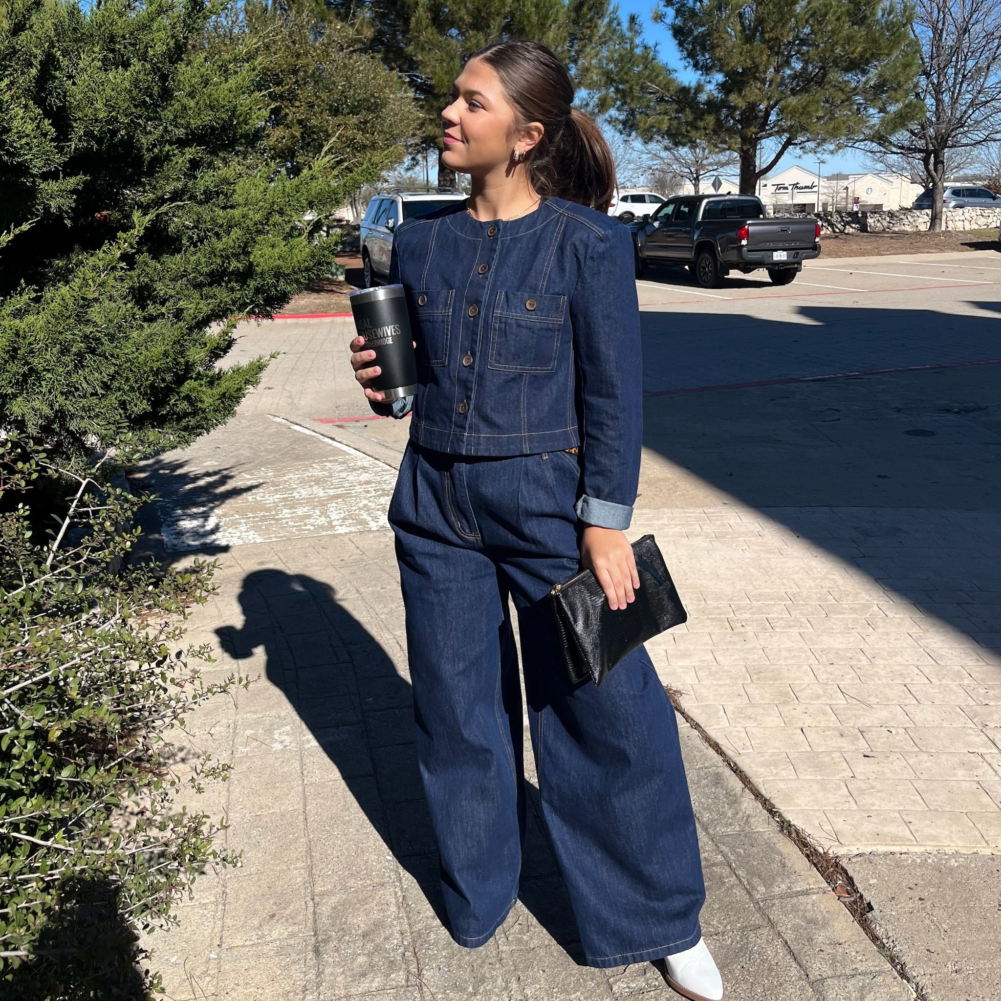 denim wide leg pants, denim set pants, matching set bottoms, wide leg jeans, cotton denim pants, boutique denim outfit, denim on denim look, trendy denim pants, women’s wide leg trousers, blue denim pants, fall denim style, high waisted denim pants, casual chic jeans, matching co-ord set, denim matching outfit, everyday denim look, relaxed fit denim pants, boutique jeans women, wide leg outfit idea, stylish denim trousers