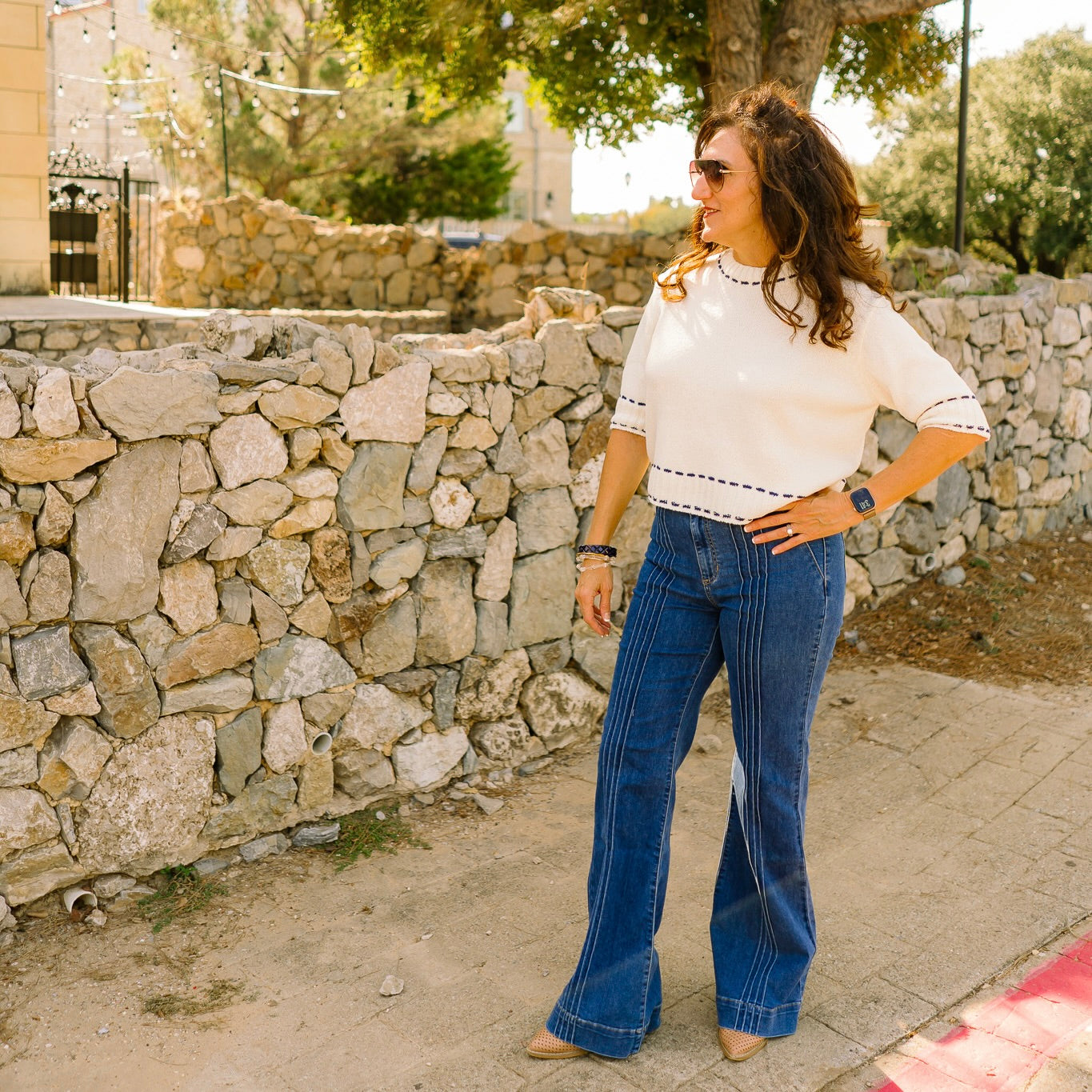 high rise flare jeans, flare denim, stretchy flare jeans, boutique denim, medium wash jeans, double button jeans, pin tuck detail jeans, flattering flare pants, women’s high waist denim, chic flare jeans, everyday denim, trendy boutique jeans, comfortable stretch jeans, classic blue flare jeans, leg-lengthening jeans, polished denim look, dressy flare jeans, casual work jeans, must-have fall denim, versatile blue jeans, stylish flare fit, comfy flattering jeans, wardrobe staple denim