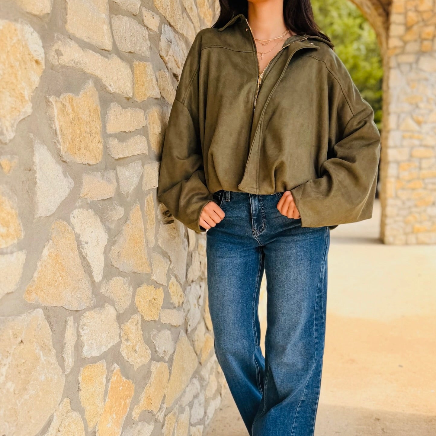 The Kennedy Faux Suede Bomber Jacket