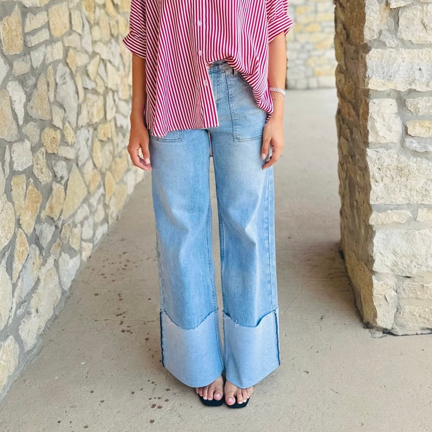Bailey Medium Wash Wide Cuff Leg Jeans