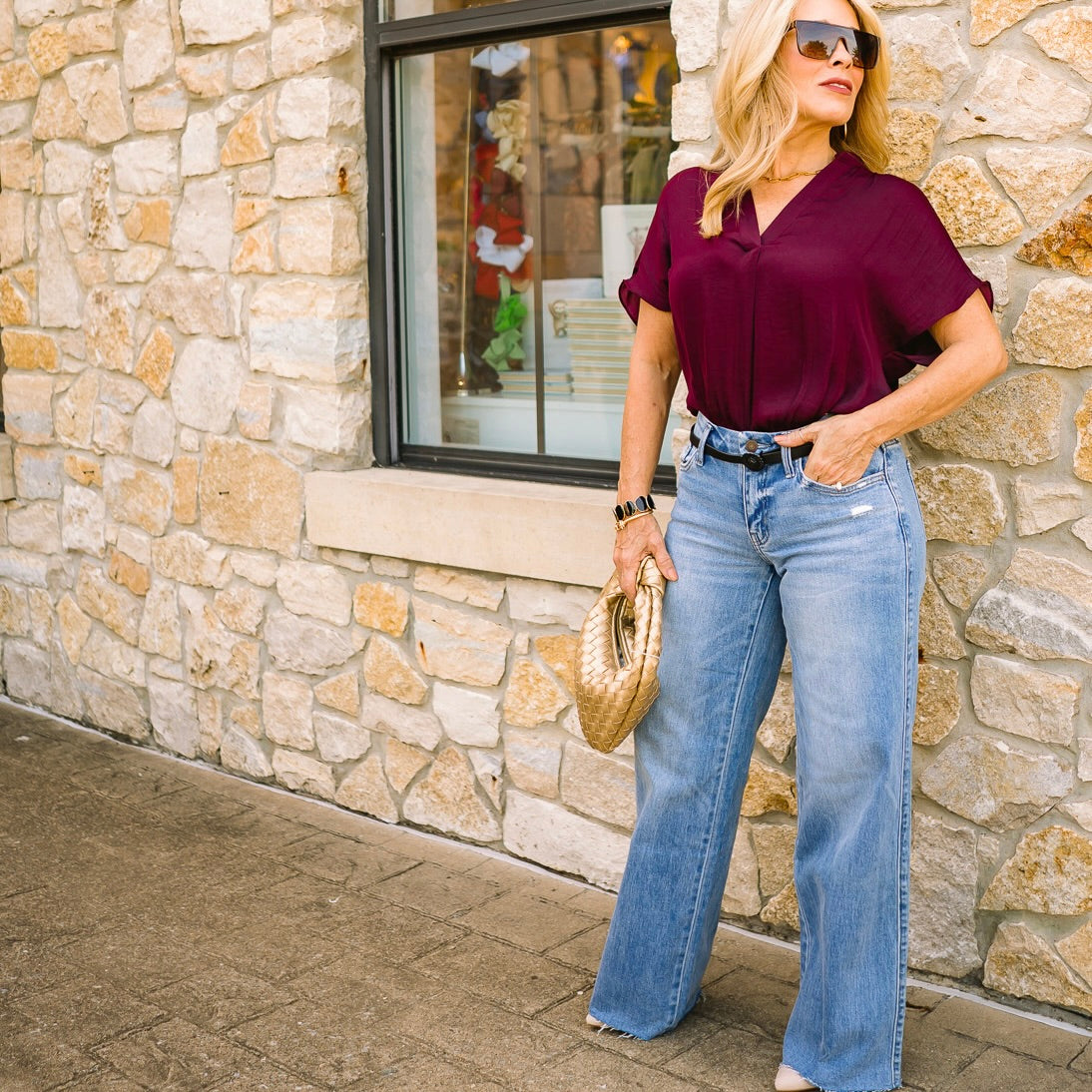 mid rise wide leg jeans, comfort stretch denim, raw hem jeans, slightly distressed jeans, full length denim, clean cut jeans, everyday wide leg jeans, modern denim style, casual chic jeans, versatile denim pants, polished wide leg denim, relaxed fit jeans, trendy wide leg silhouette, comfortable mid rise jeans, classic blue jeans, effortless everyday denim, stylish raw edge jeans, laid back denim look, timeless wide leg jeans, soft stretch denim