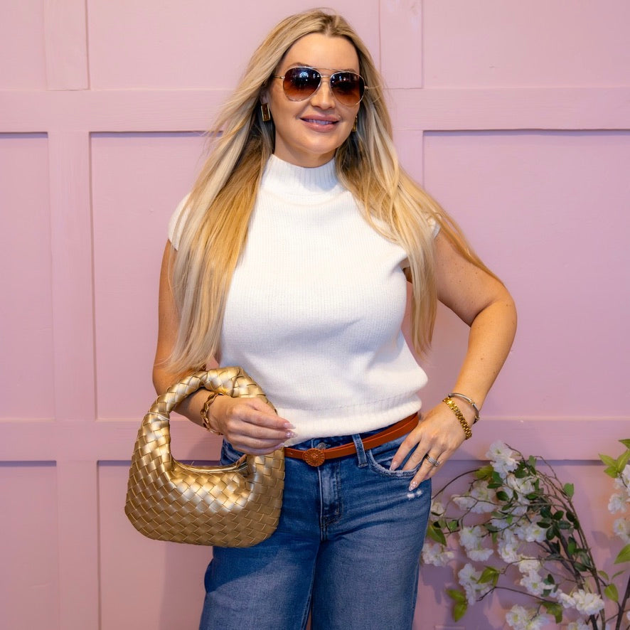 Presley Mock Neck Short Sleeve Sweater Top