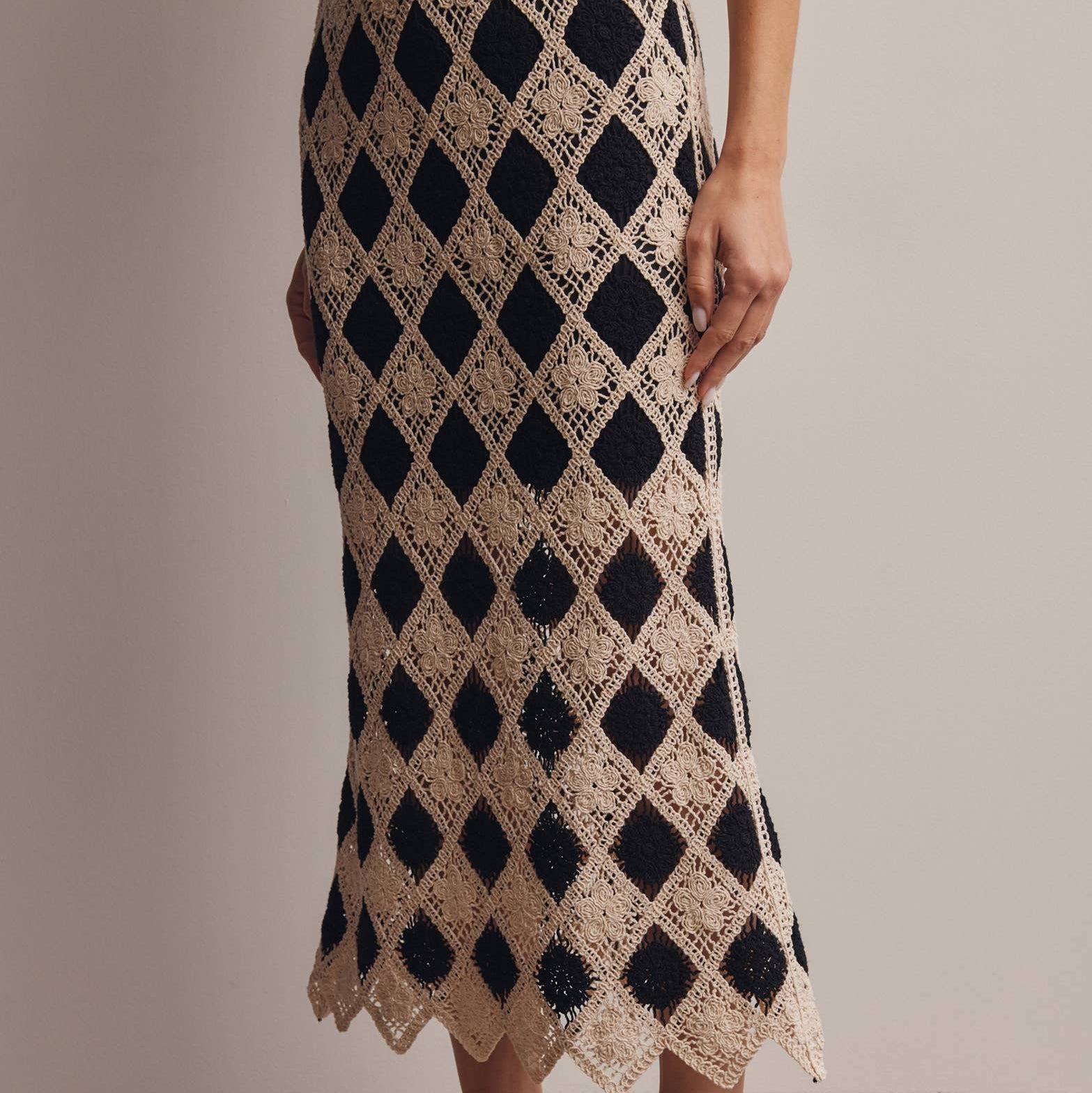 Monaco Mosaic Diamond Floral Crochet Midi Skirt