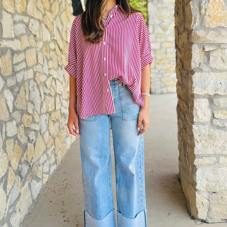 Rosanne Oversized Striped Button Down Top