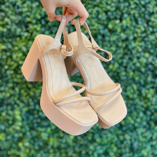 Chunky Platform Heels, Nude Heels, Nude Strappy Heels, Platform Heels, Nude Platform Heels McKinney Texas, Nude Platform Heels Karadise, Nude Platform Heels Karadise Boutique, Formal Heels, Chic Heels, Wedding guest Heels, Everyday Heels