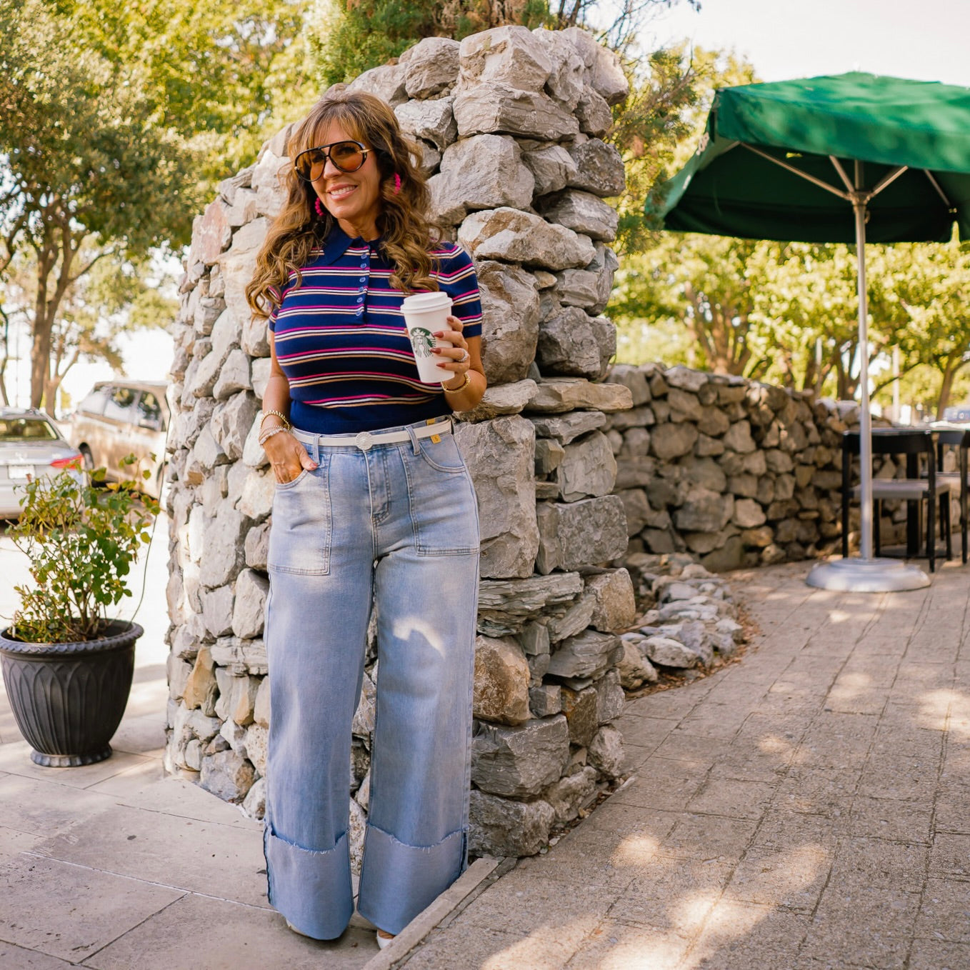 stretchy wide leg jeans, high rise jeans, medium wash denim, folded hem jeans, comfy stretch jeans, wide jeans for women, relaxed fit denim, casual everyday jeans, flattering high waist denim, big pocket jeans, classic 5 pocket jeans, zip fly jeans, trendy wide leg denim, soft stretchy jeans, must have denim, comfortable wide jeans, modern casual jeans, versatile medium wash jeans, cotton spandex jeans, cute and comfy jeans