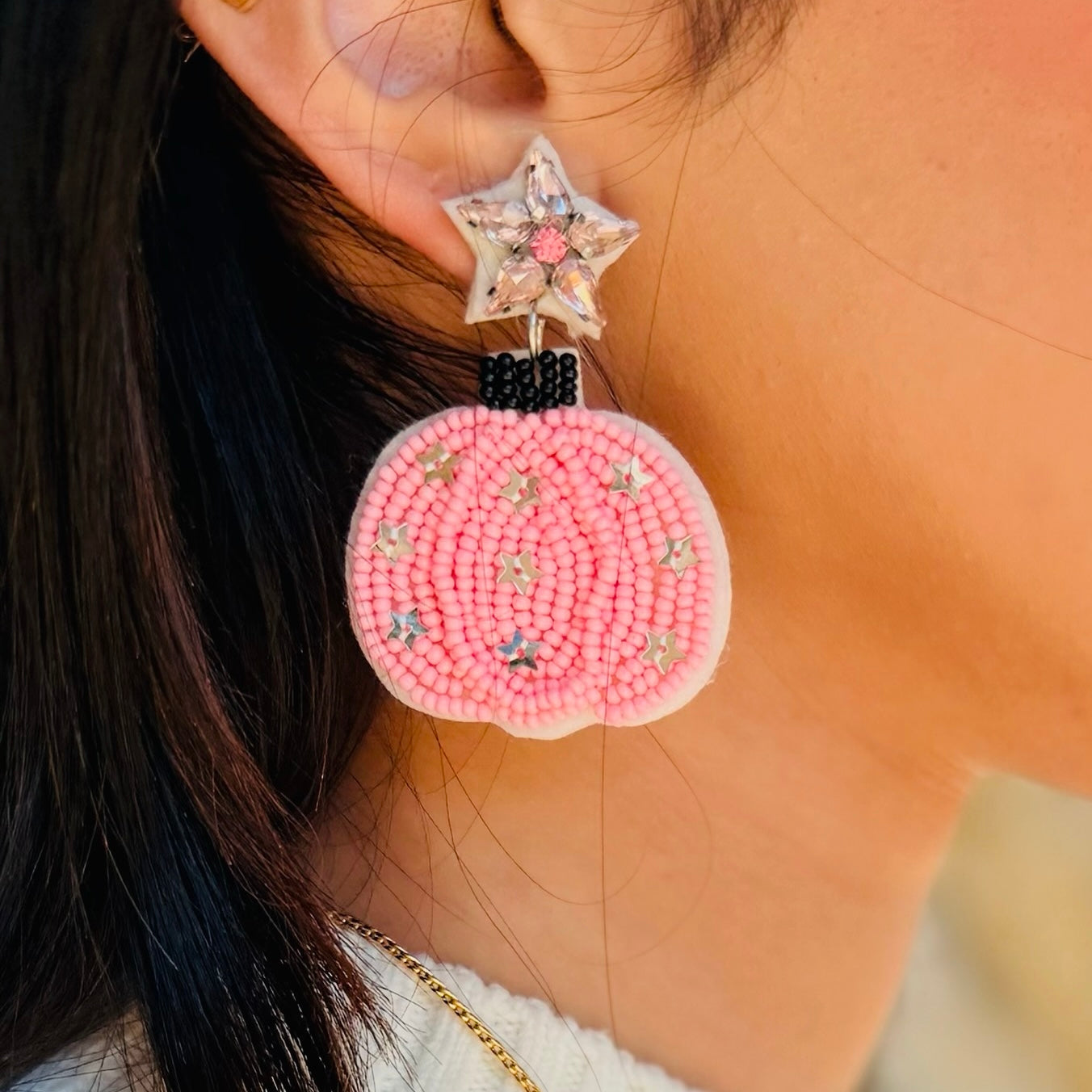 Pink Pumpkin Beaded Earrings