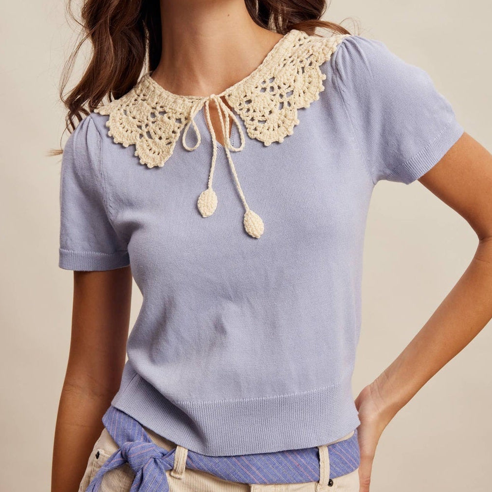 The Belle Crochet Collar Knit Top