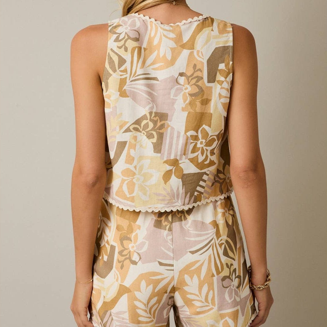 Sunny Side Abstract Leafy Top & Shorts Set
