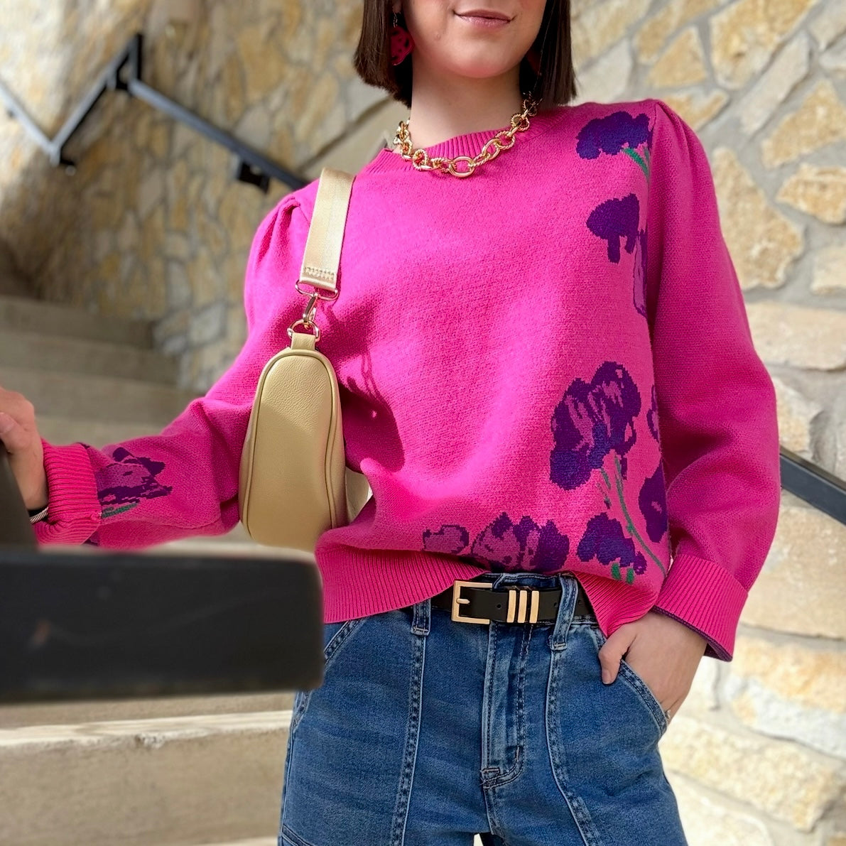 Natalia Fuchsia Floral Long Sleeve Sweater