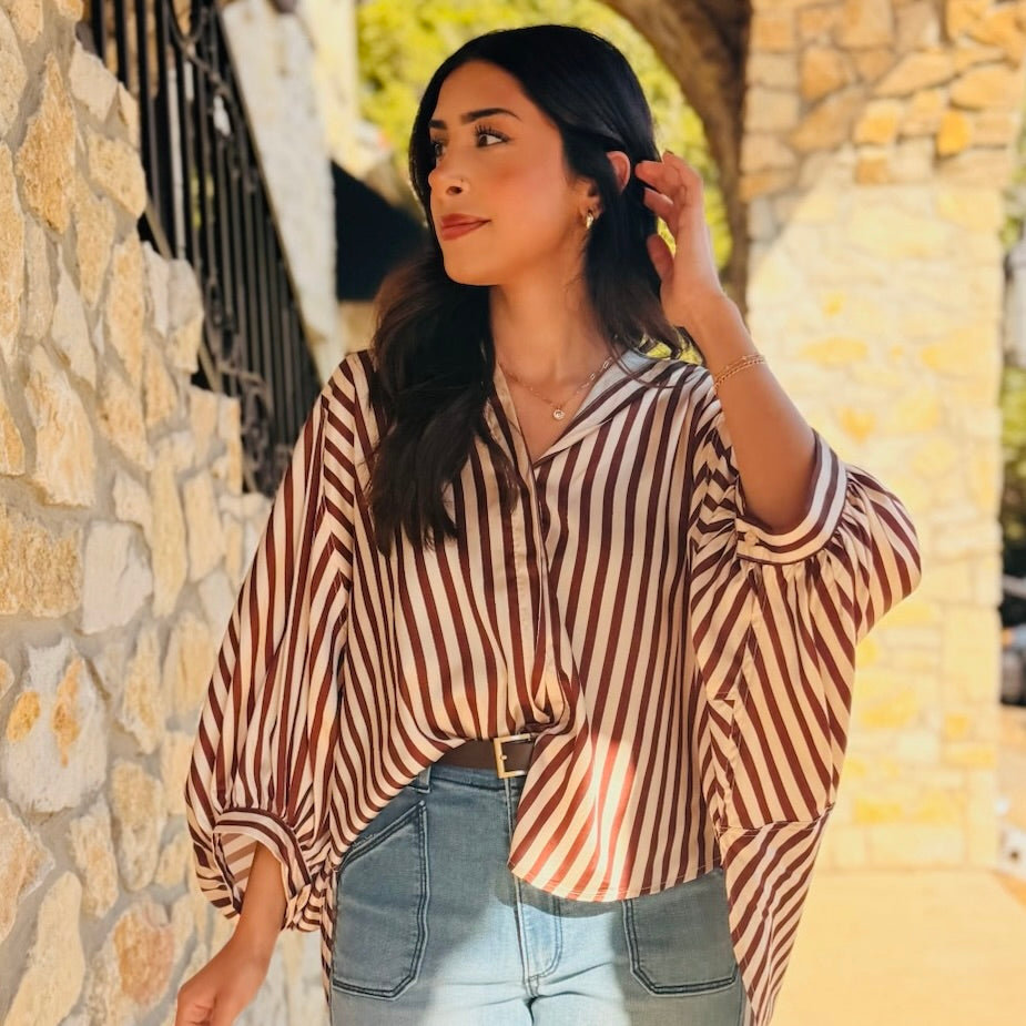 The Elise Stripe Oversized Button-Up Blouse