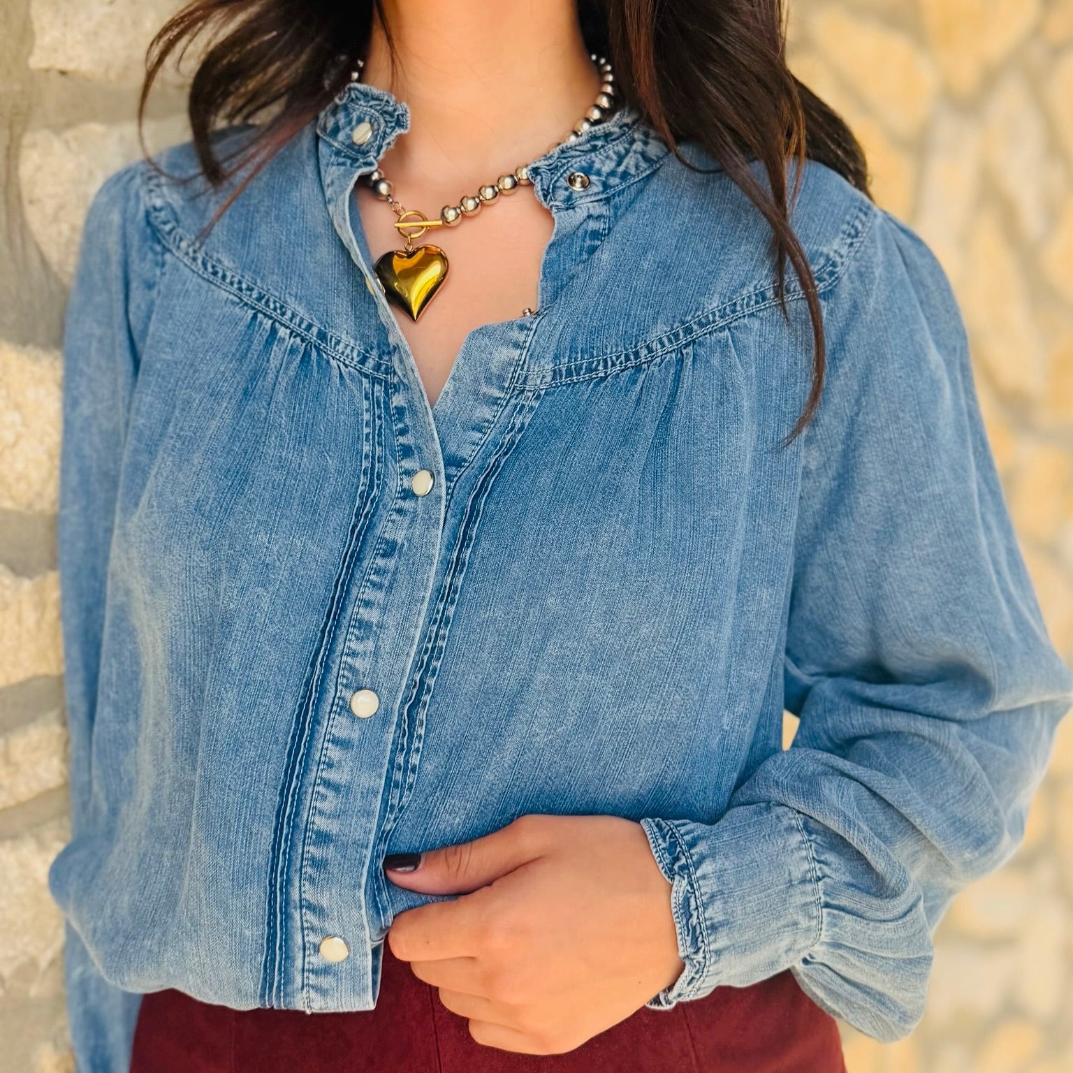 The Amelie Denim Button Down Blouse