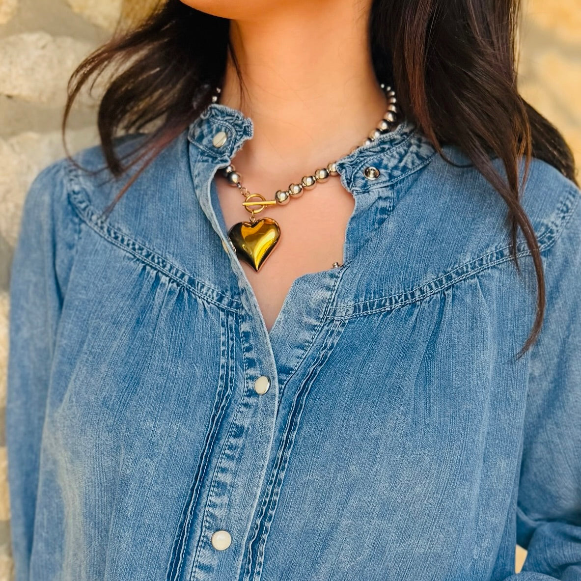 Everly Glam Mixed Metal Heart Necklace