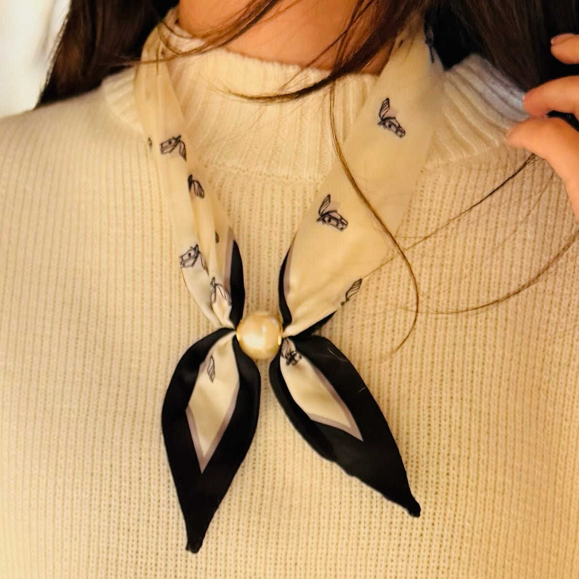 The Boston Pearl Magnetic Snap Silk Scarf Necklace