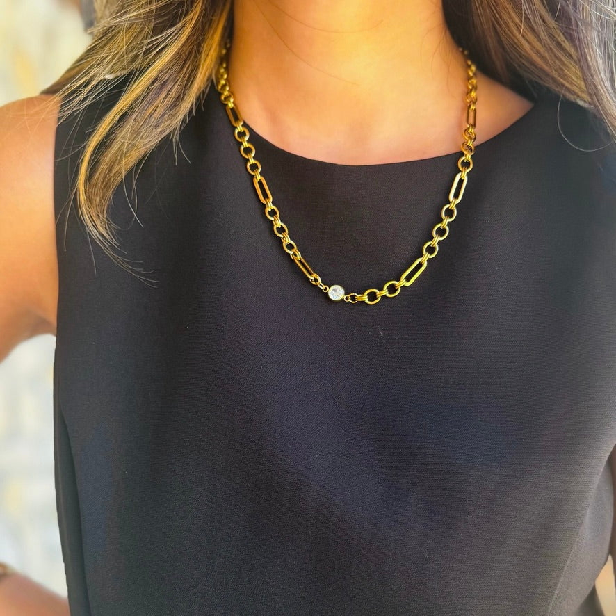 Monaco Mixed Chain & Rhinestone Gold Necklace