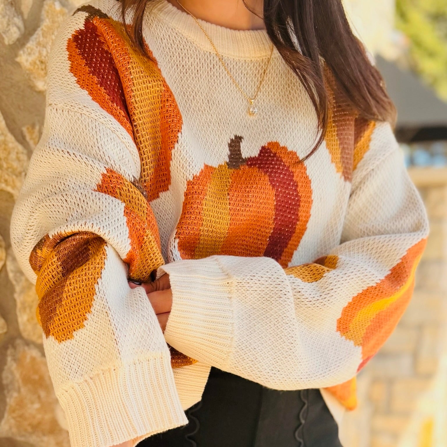The Autumn Harvest Drop Shoulder Pumpkin Jacquard Sweater