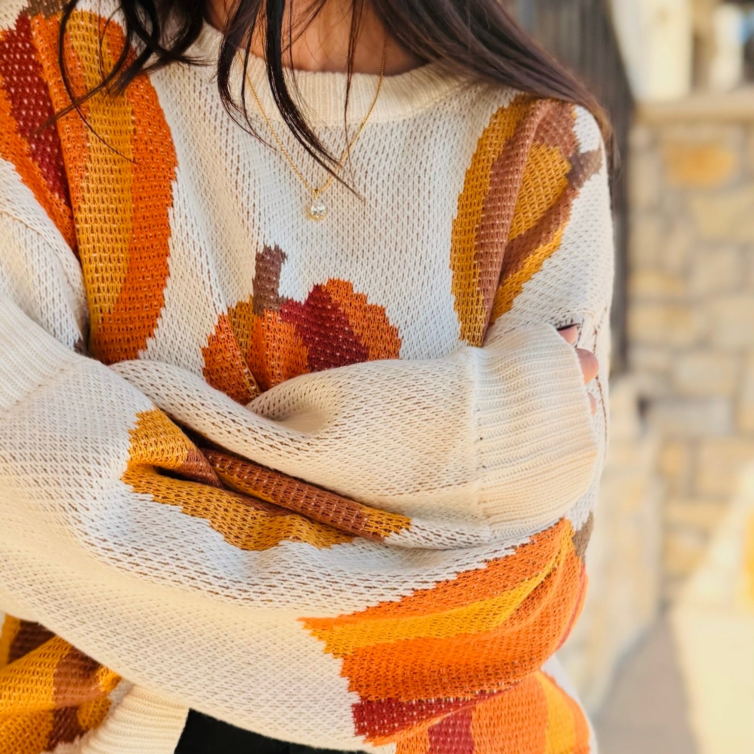 The Autumn Harvest Drop Shoulder Pumpkin Jacquard Sweater