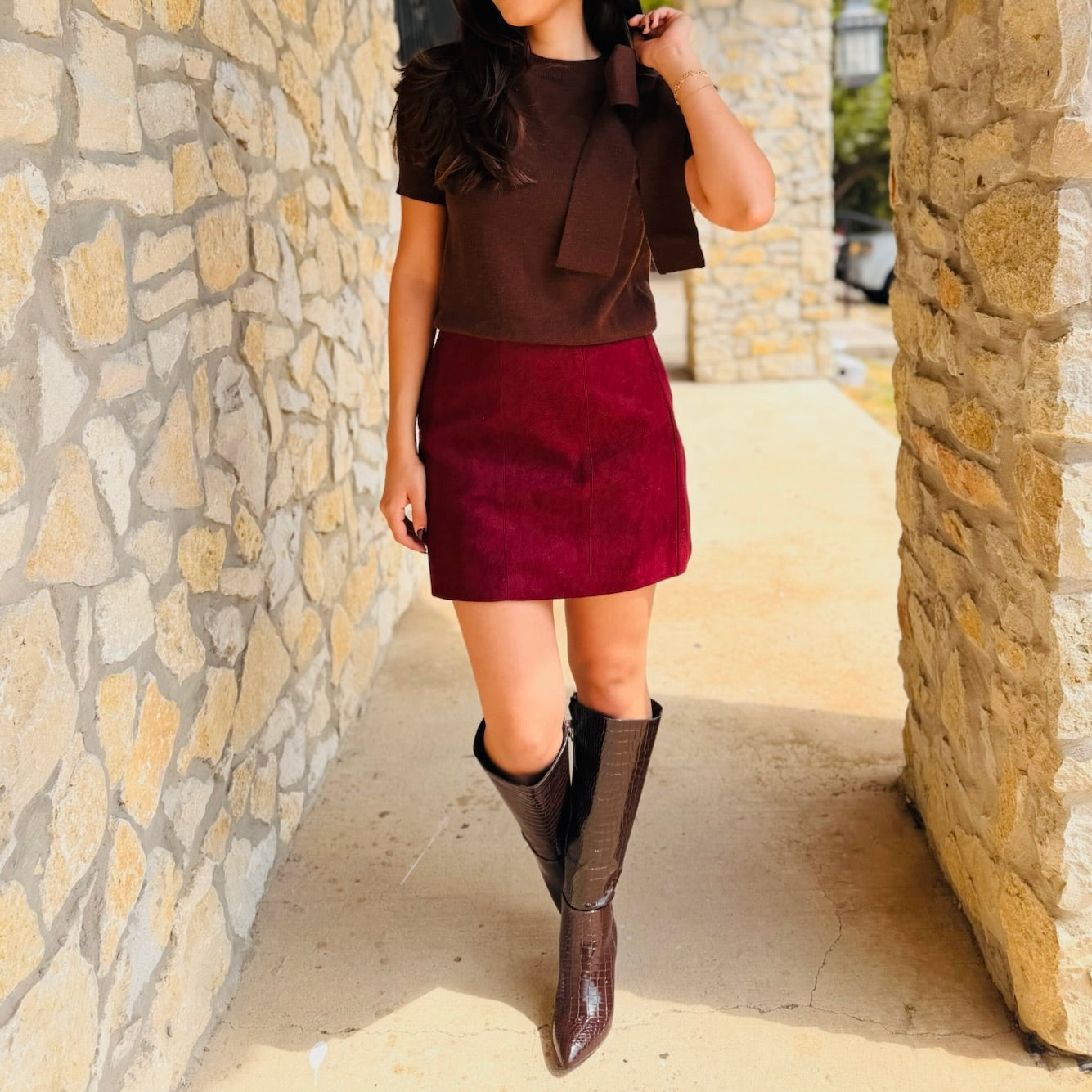 Bordeaux Nights Faux Suede Mini Skirt