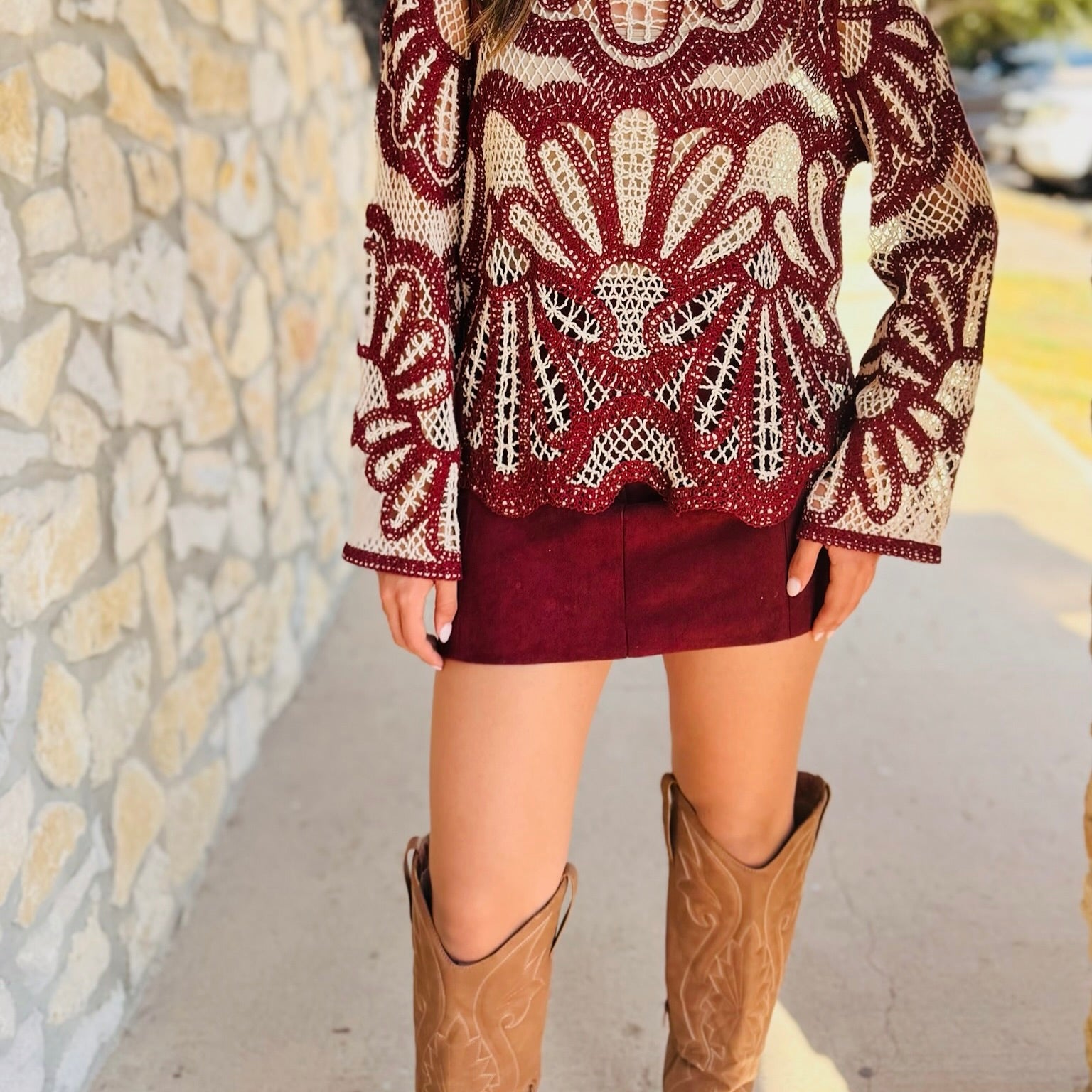 Bordeaux Nights Faux Suede Mini Skirt