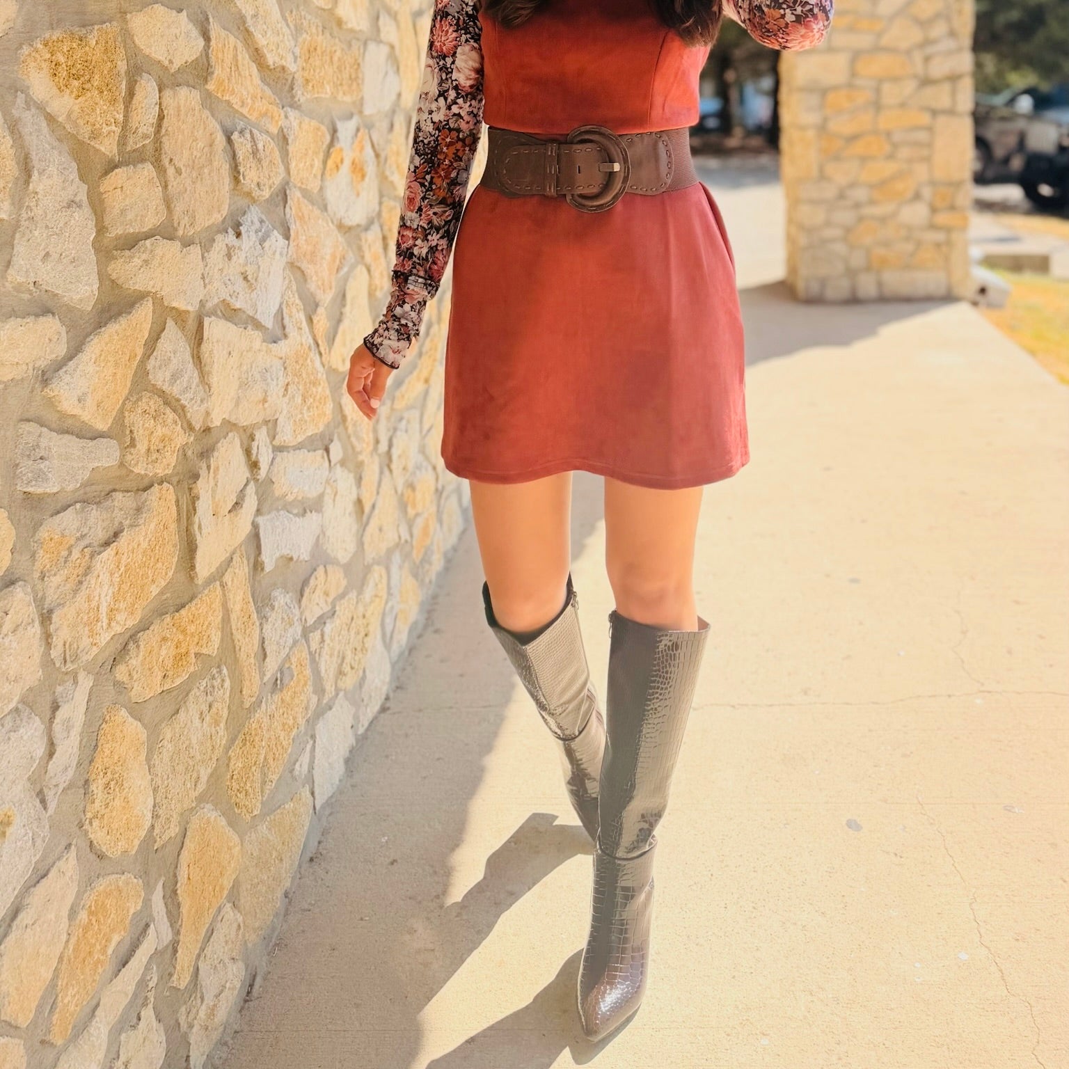 Crocodile Charm Patent Leather Tall Boots