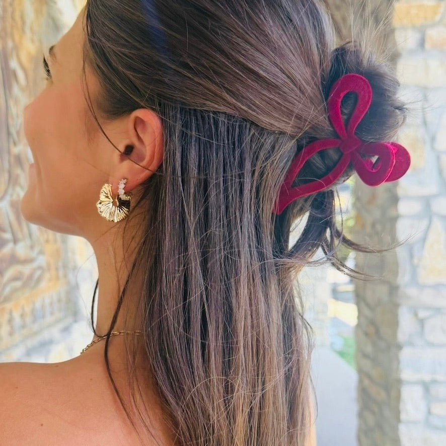 Darling You Solid Color Bow Flocking Hair Claw Clip