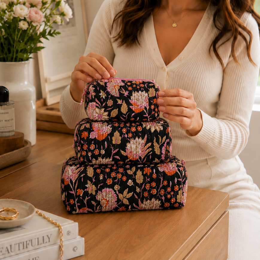 The Midnight Bloom Quilted Tote & Bag Collection