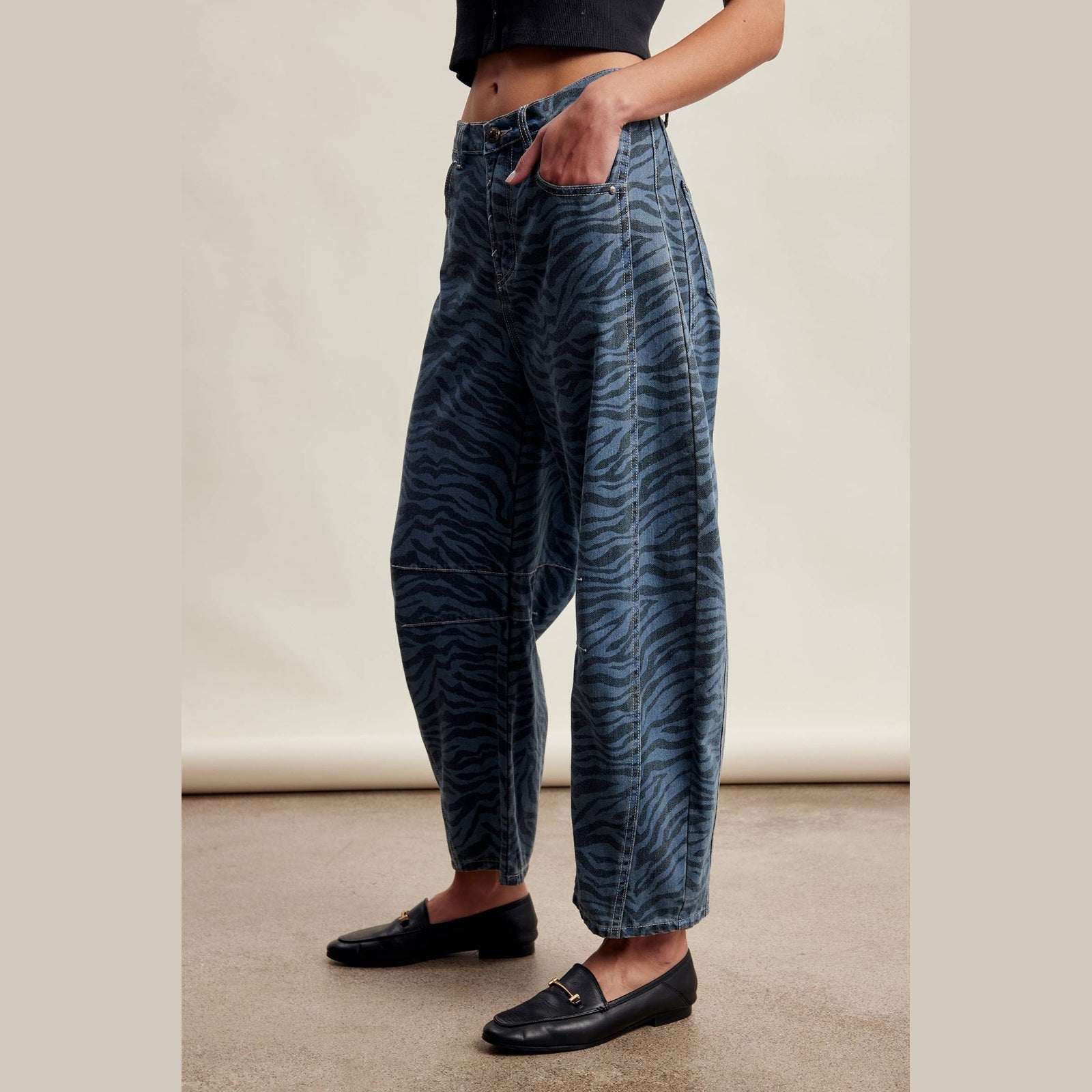The Wild Instinct Zebra Barrel Jeans