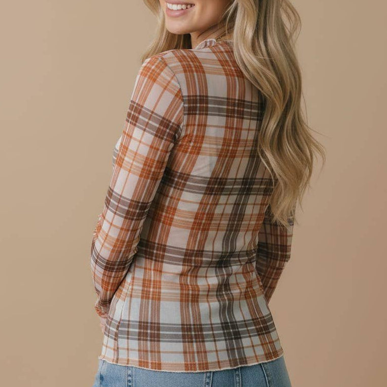 The Orchard Plaid Mesh Semi-Sheer Top
