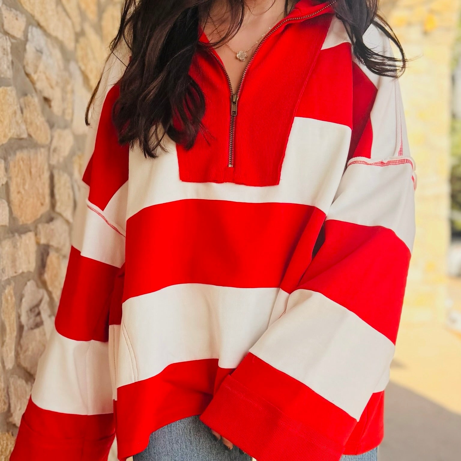 Varsity Weekend Stripe Zip Pullover