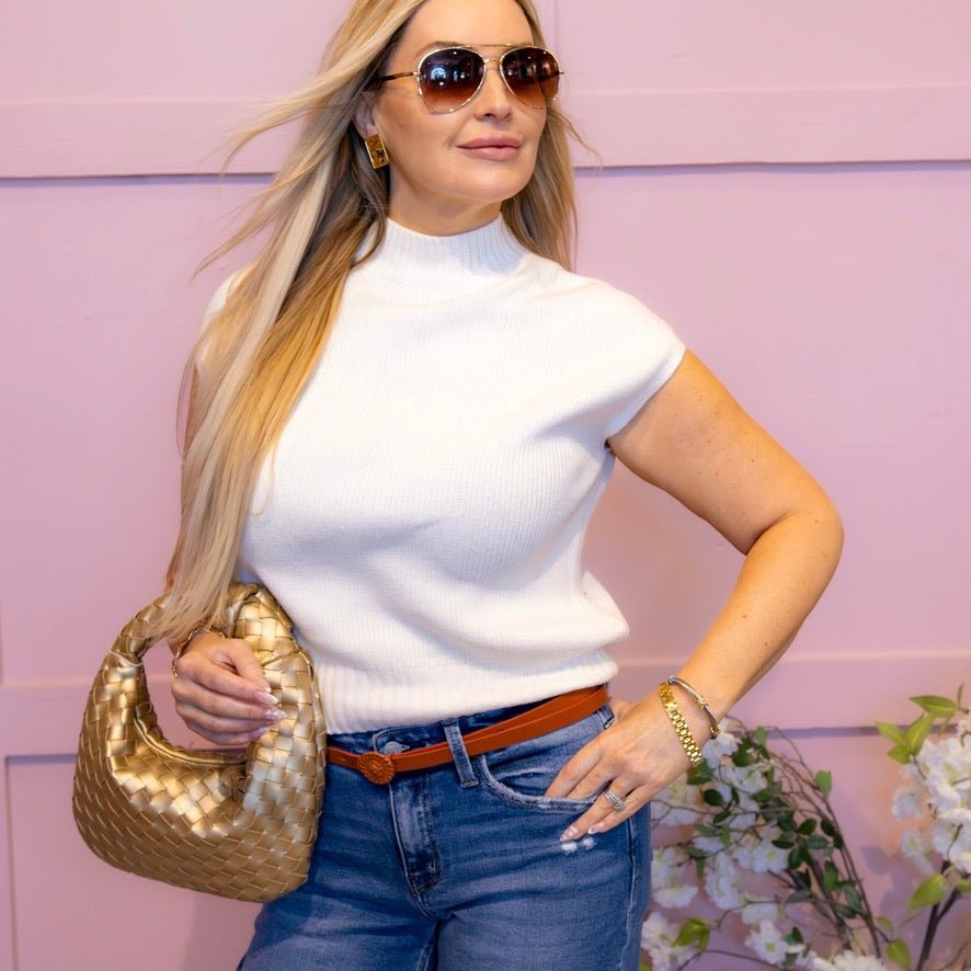 Presley Mock Neck Short Sleeve Sweater Top
