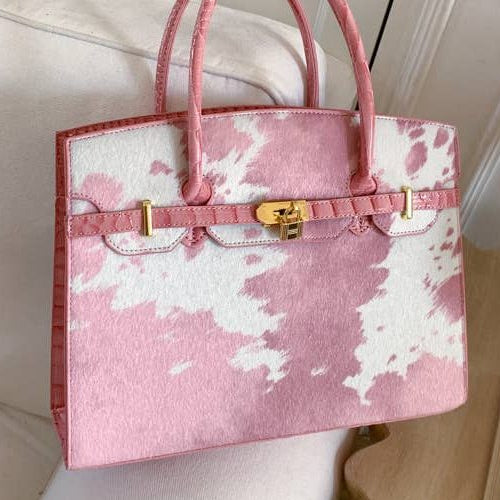 Ranch Rose Western Cow Print Handbag Tote Bag
