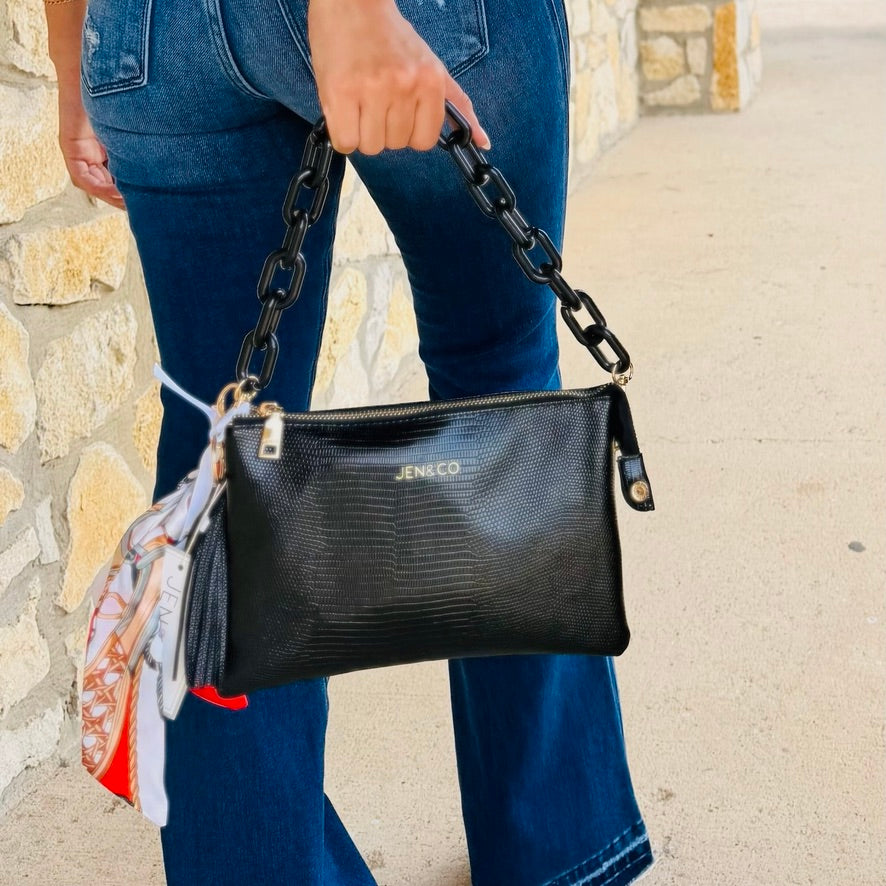 Izzy Lizard Crossbody with Chain Strap