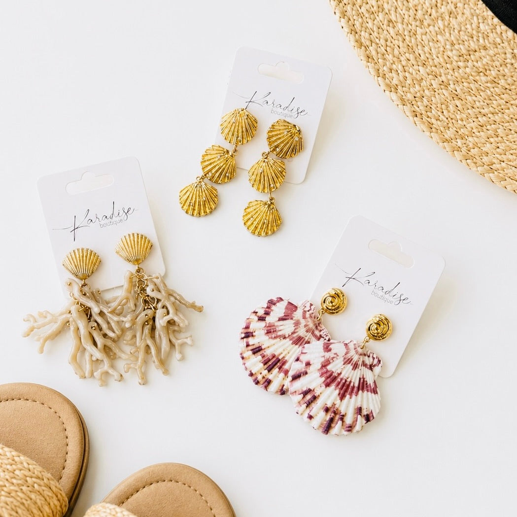Seabright Triple Sea Shell Linked Dangle Earrings