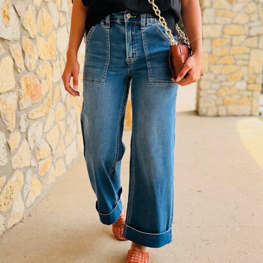 Tate High Rise Double Cuffed Baggy Wide Leg Jeans