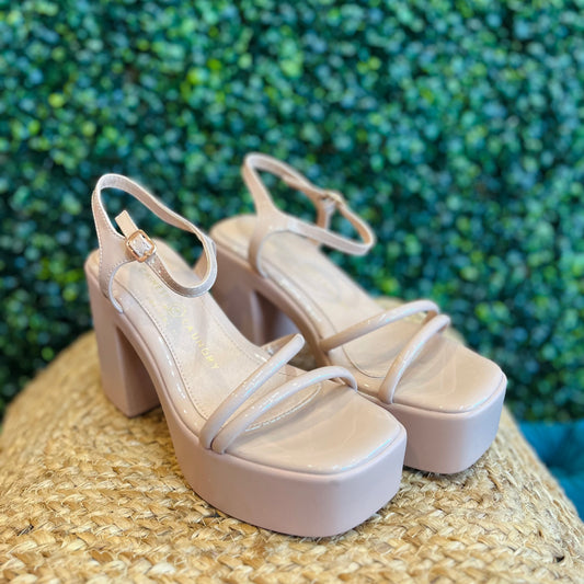 Chunky Platform Heels, Nude Heels, Nude Strappy Heels, Platform Heels, Nude Platform Heels McKinney Texas, Nude Platform Heels Karadise, Nude Platform Heels Karadise Boutique, Formal Heels, Chic Heels, Wedding guest Heels, Everyday Heels