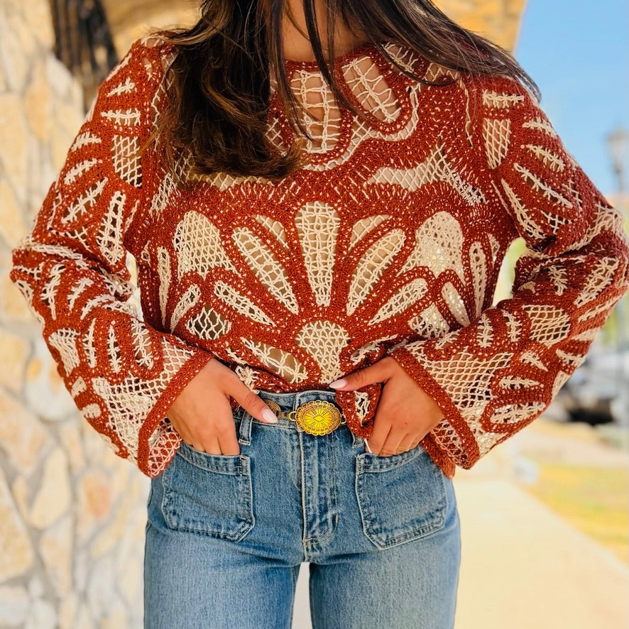 Maple Grove Crochet Floral Sweater