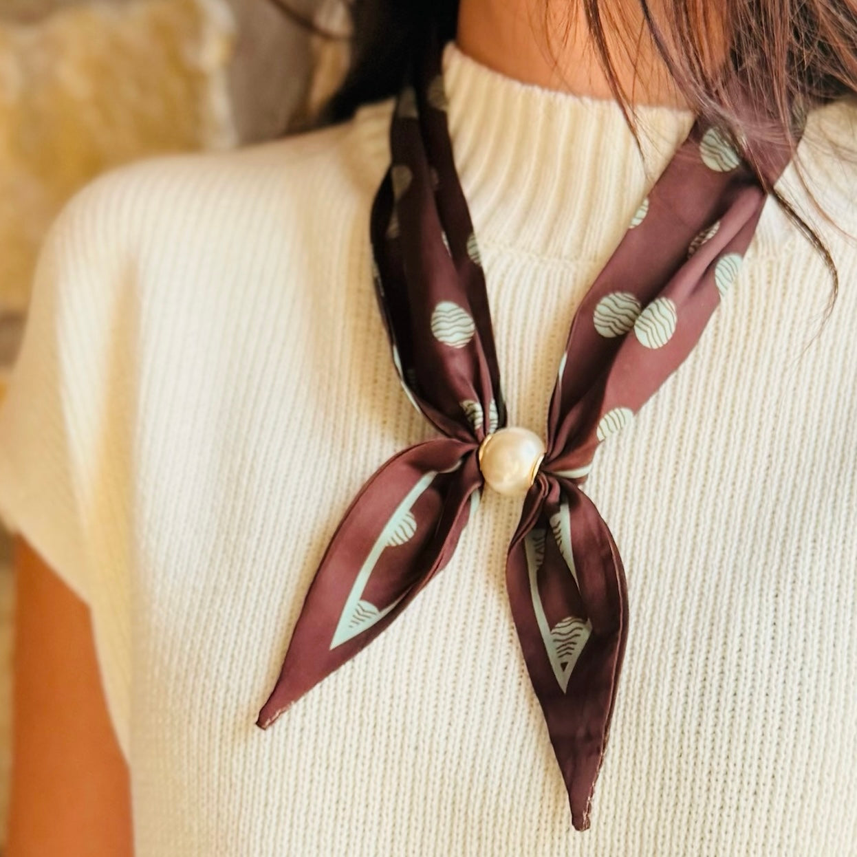 The Boston Pearl Magnetic Snap Silk Scarf Necklace