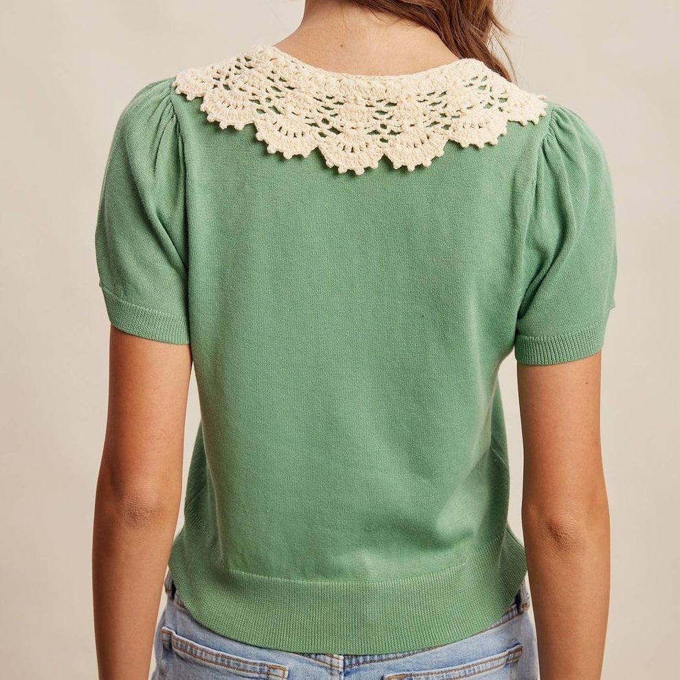 The Belle Crochet Collar Knit Top