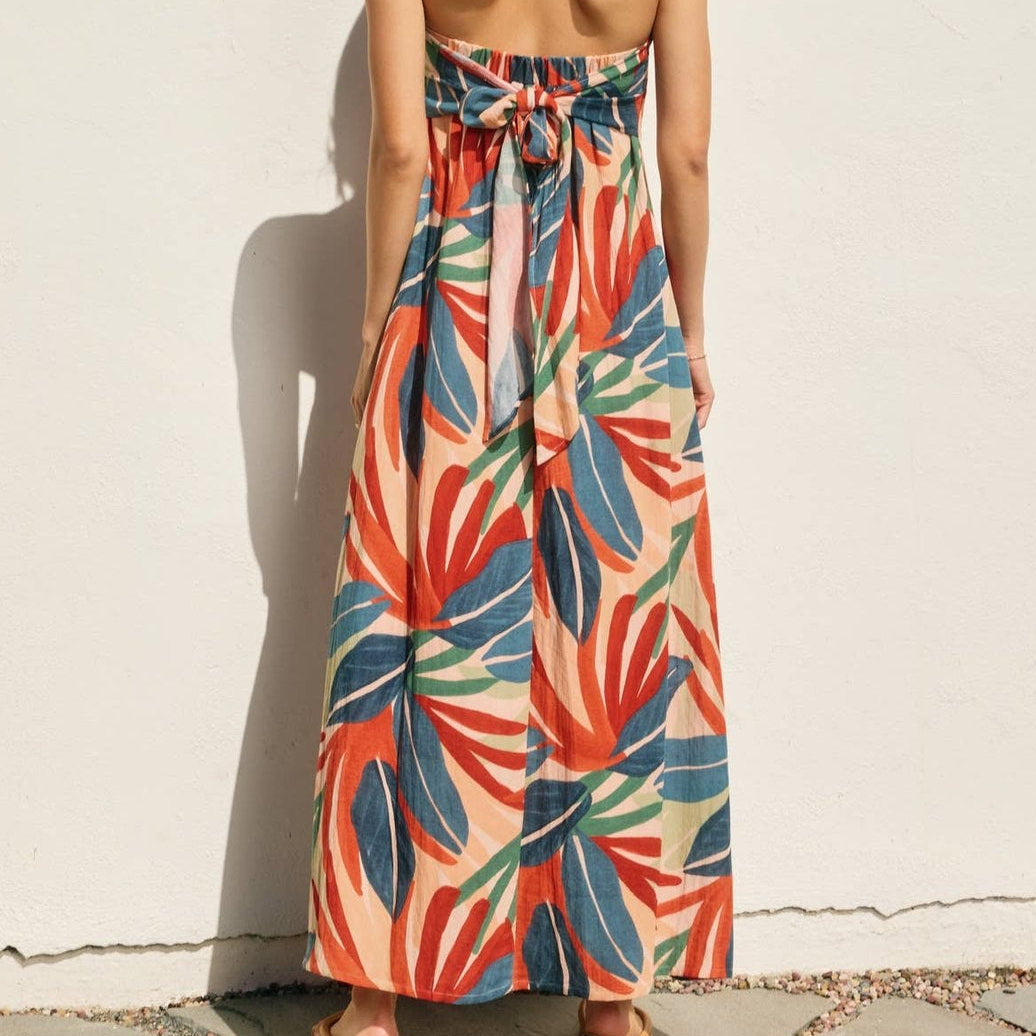 Lagoon Daze Palm Print Strapless Maxi Dress