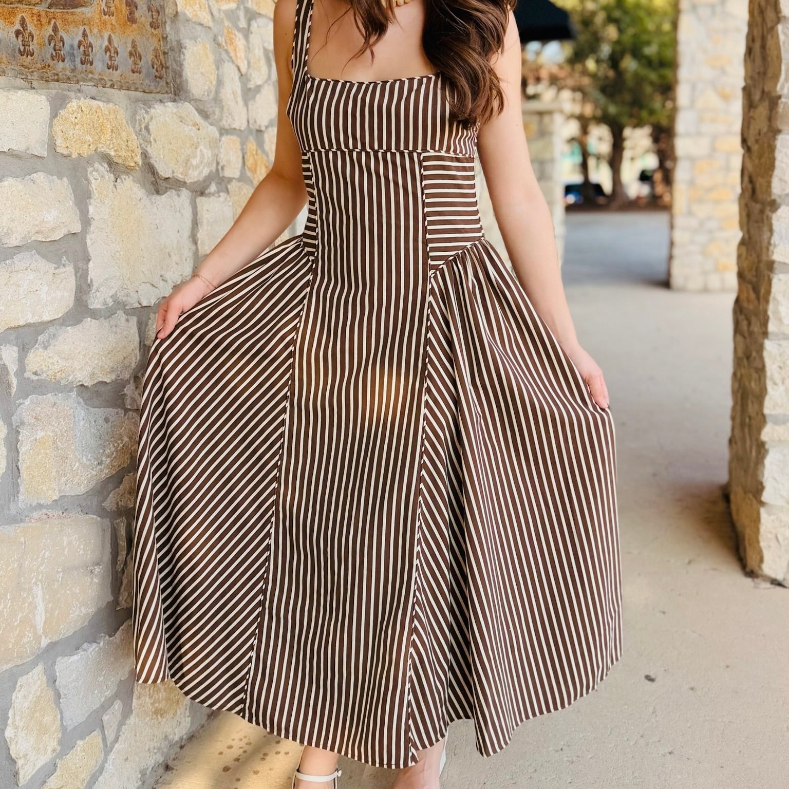 The Espresso Lane Striped Midi Dress