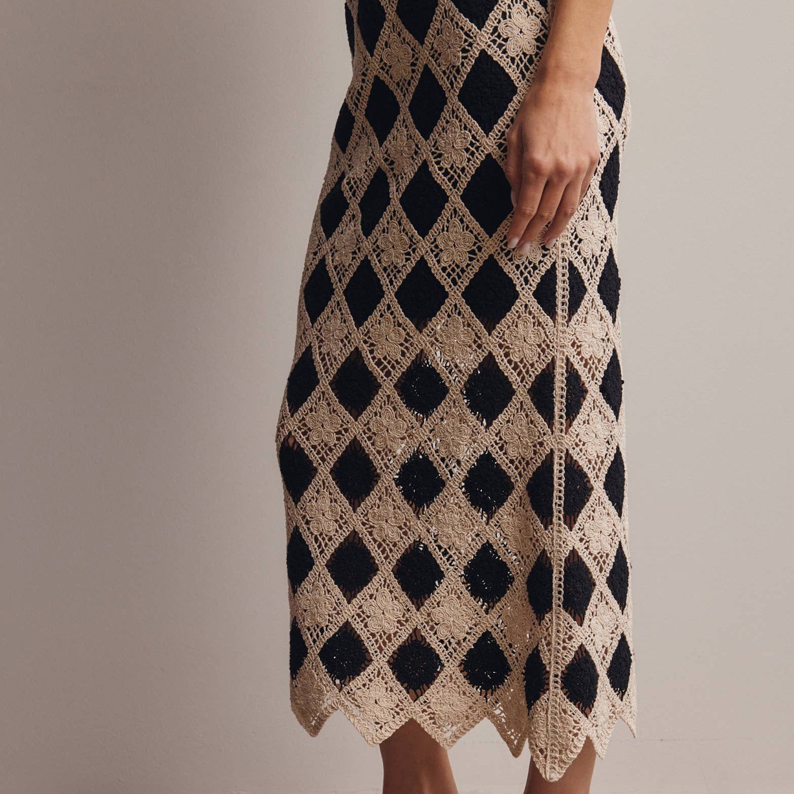 Monaco Mosaic Diamond Floral Crochet Midi Skirt