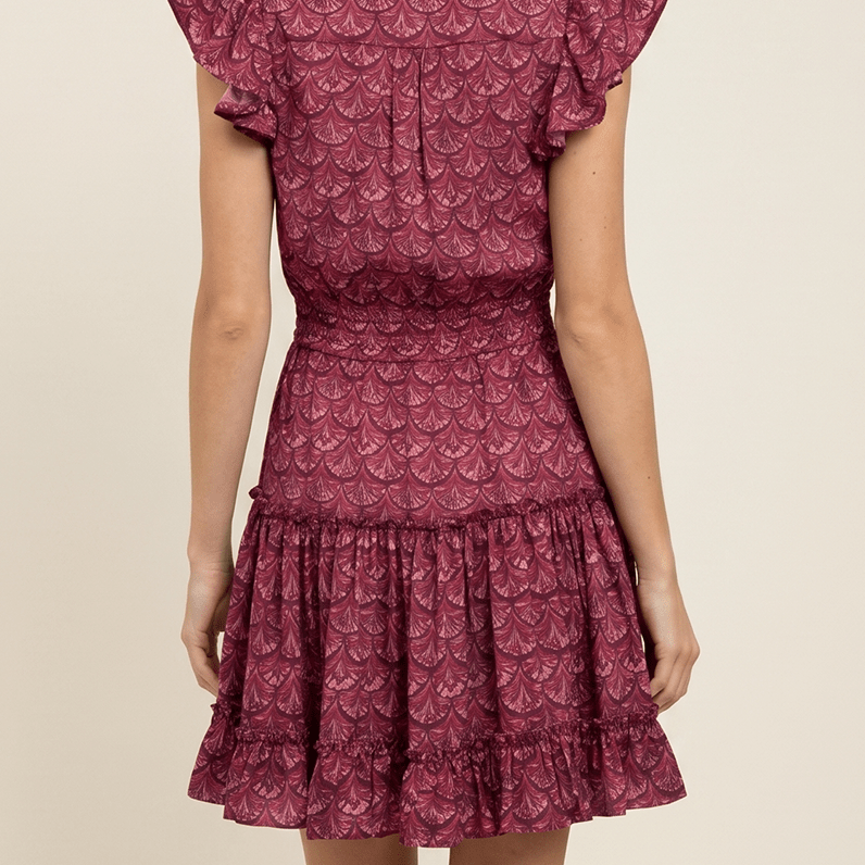 The Crimson Charm Scalloped Ruffle Mini Dress